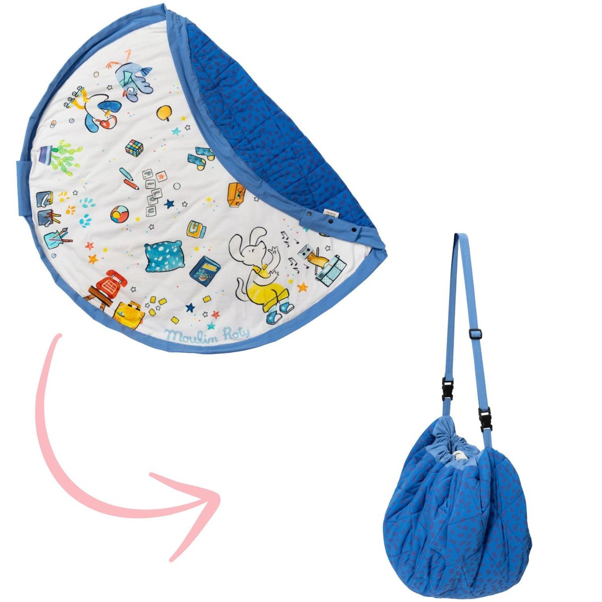 Tapis de jeu 2 en 1 Noomad Organic Soft blanc, bleu, jaune, PLAY&GO