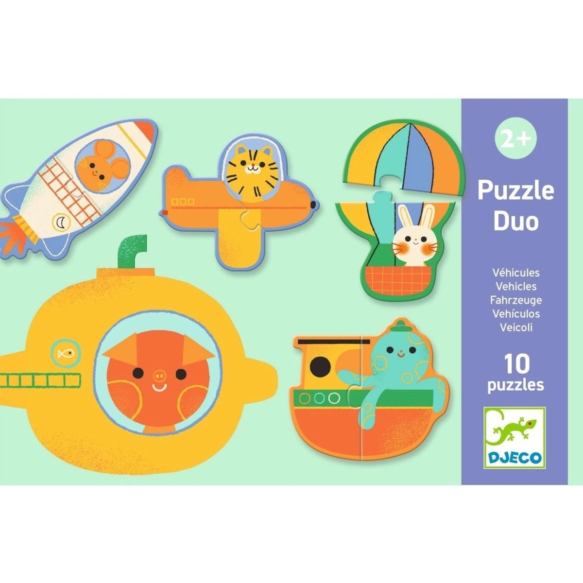 Jeu éducatif Puzzle duo véhicules multicolore, DJECO