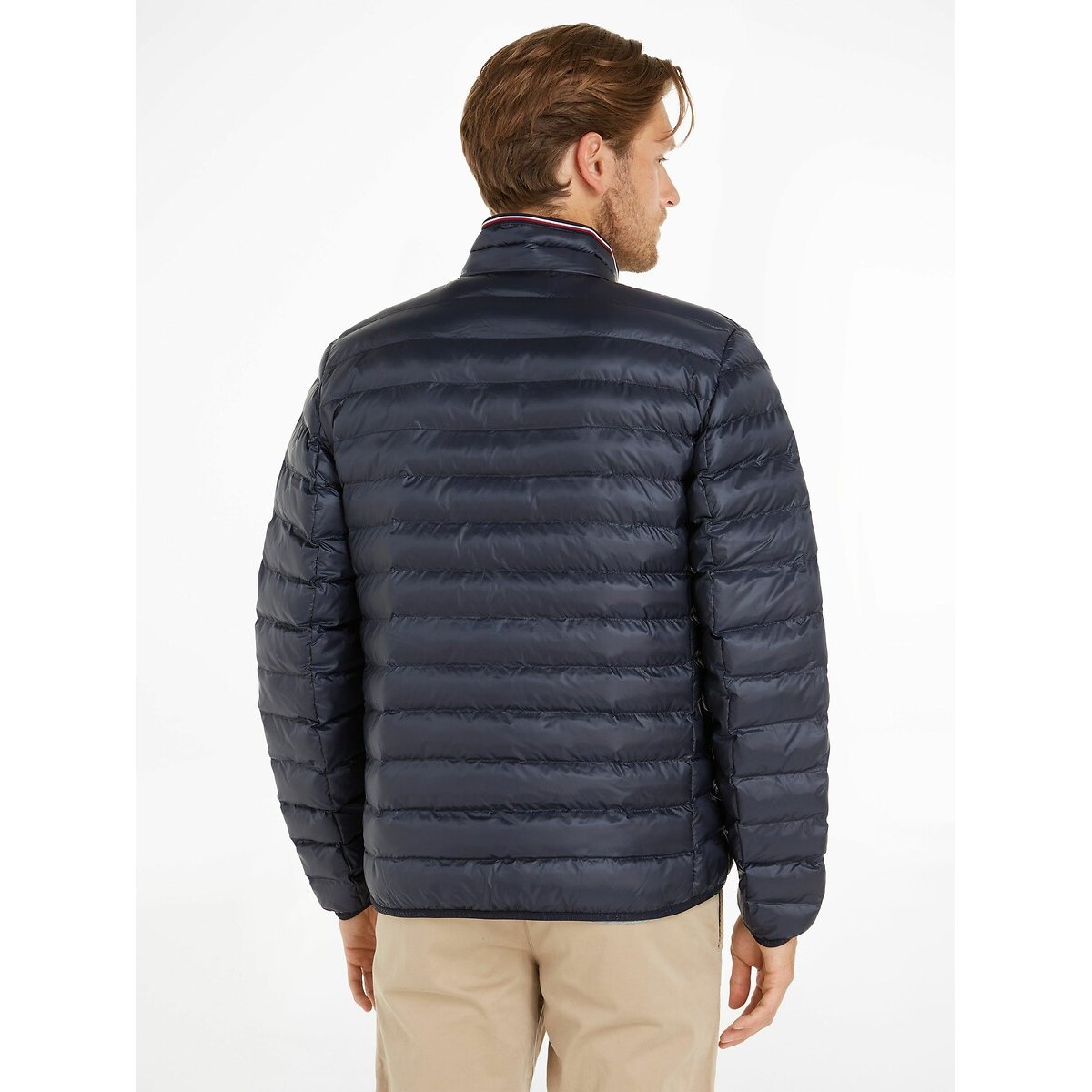 Lightweight Packable Padded Jacket with High Neck navy blue, TOMMY HILFIGER