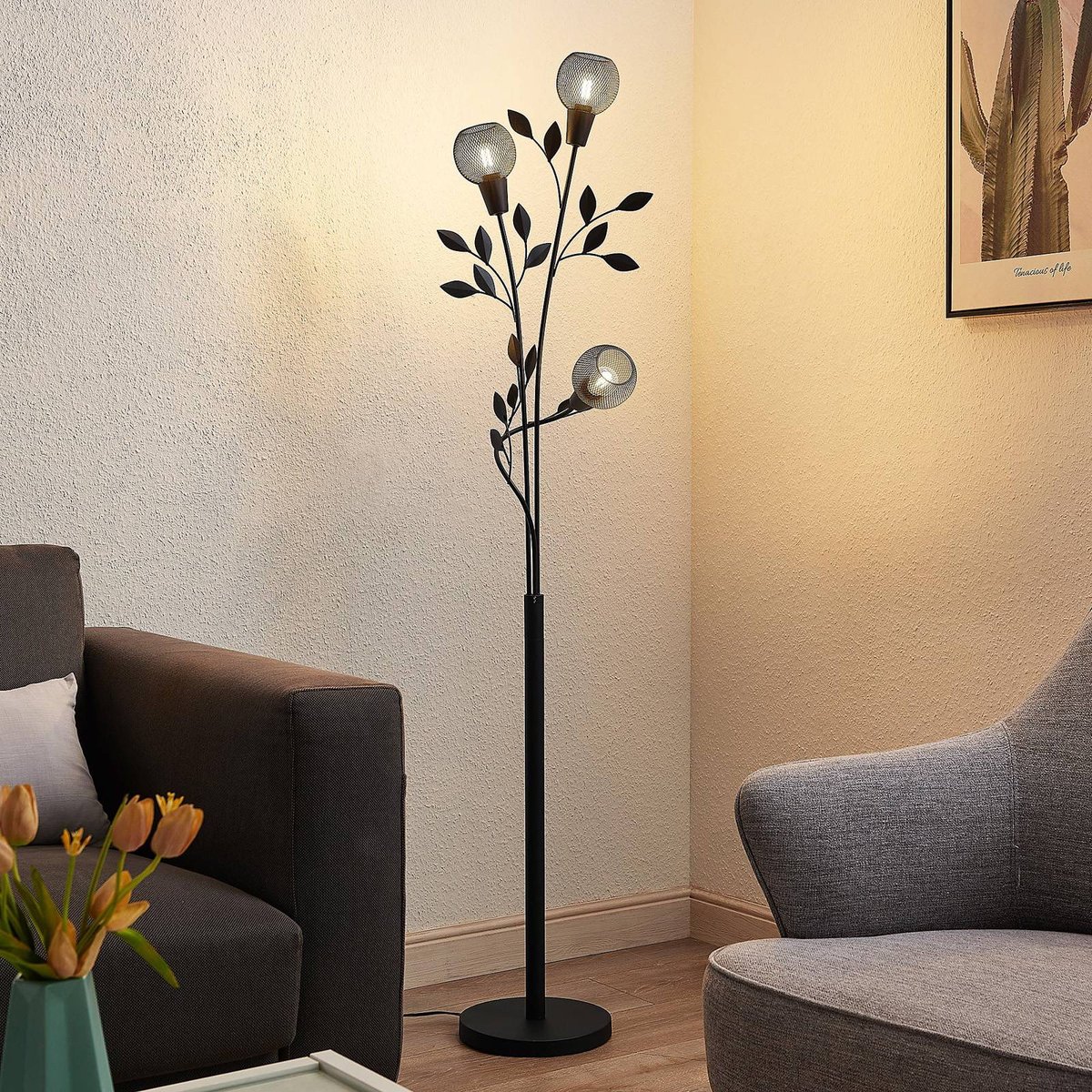 Lampadaire en métal florentin, Kanye noir, LINDBY