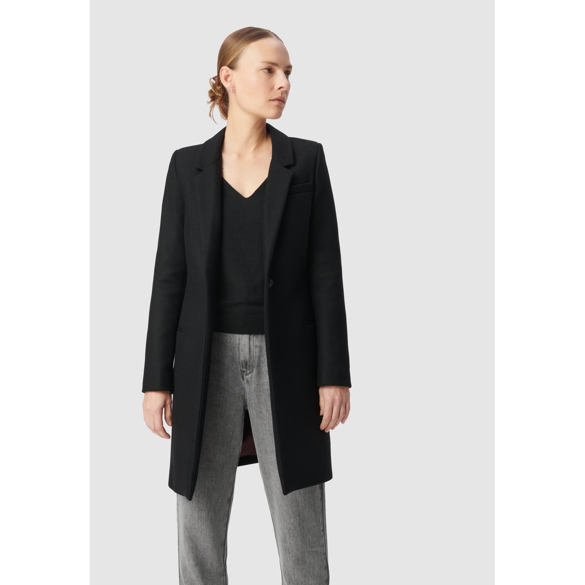 Manteau capuche en drap de laine noir, IKKS