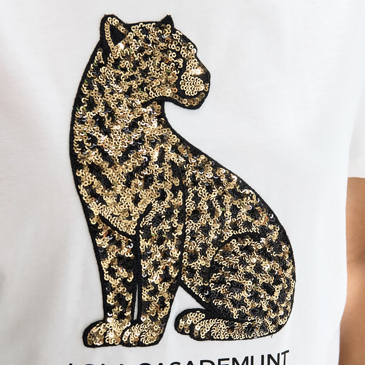 T-shirt à paillettes léopard et fentes latérales blanc, LOLA CASADEMUNT