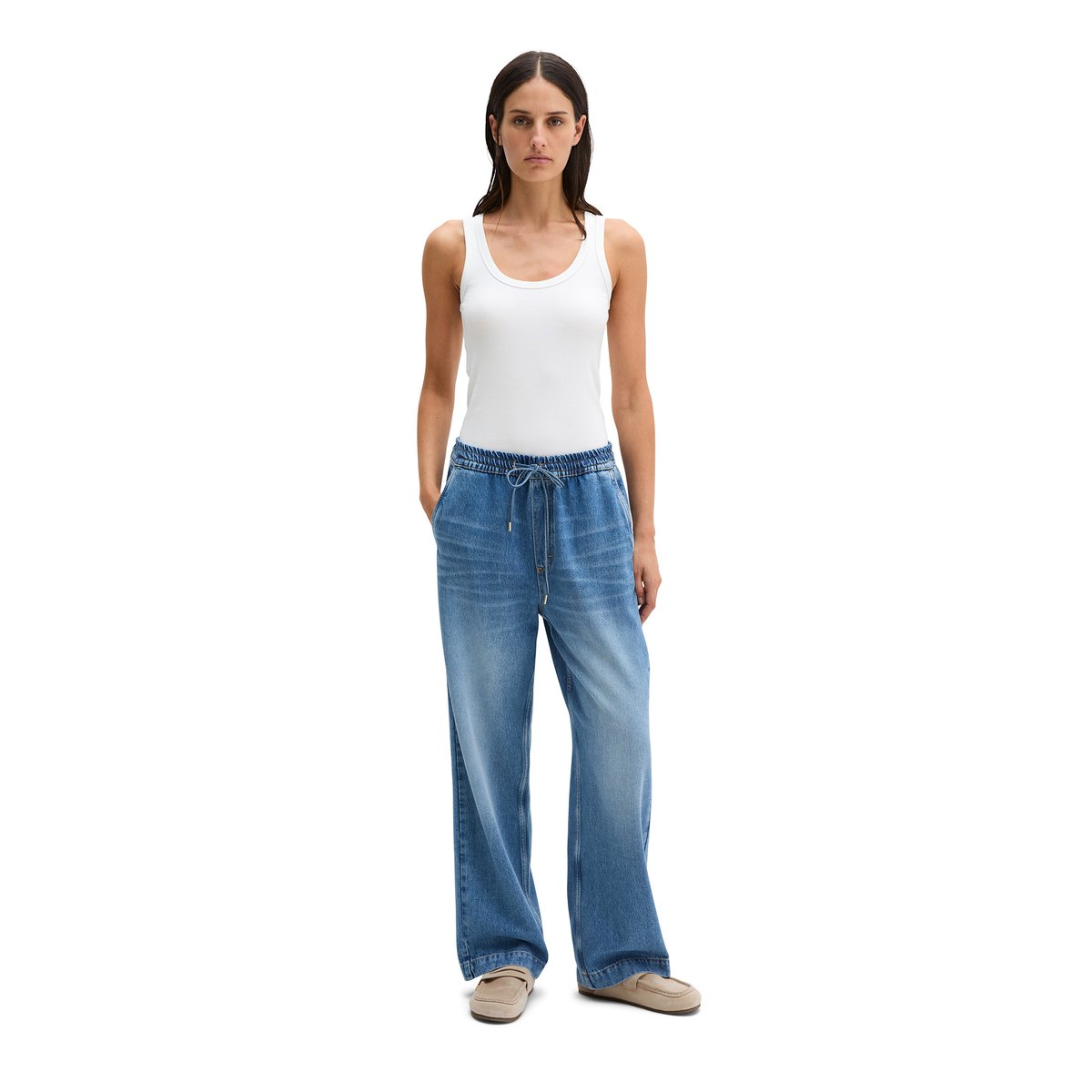Joggpants droit cropped en TENCEL™ Lyocell bleu moyen, MARC O'POLO