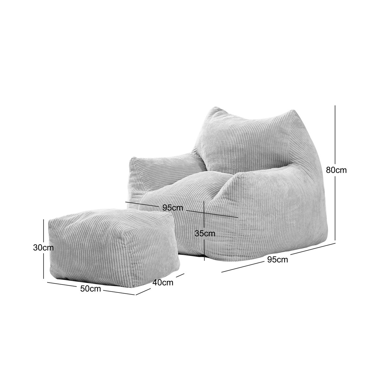 Pouf de salon et repose pieds, velours côtelé, SABY bleu, NORDLYS