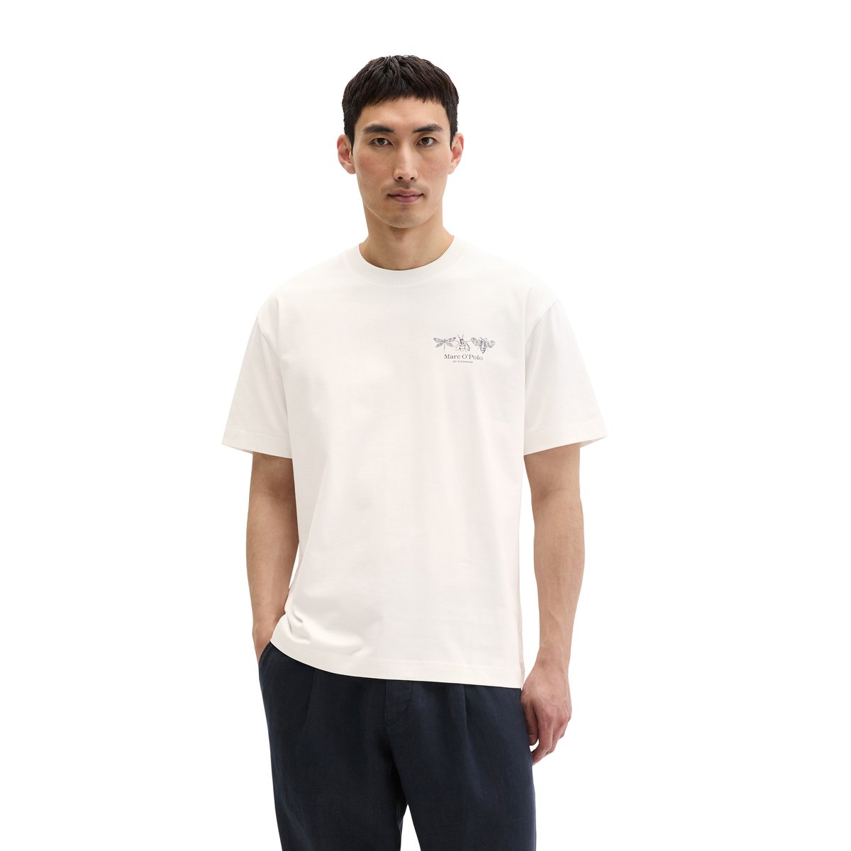 T-shirt loose avec impression dans le dos blanc naturel, MARC O'POLO