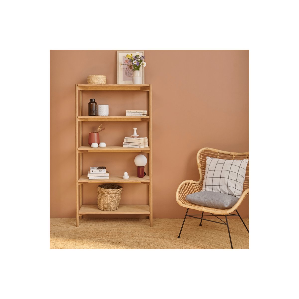 Bibliothèque scandinave en chêne clair 4 tablettes - BRENDA bois clair, HELLIN, DEPUIS 1862