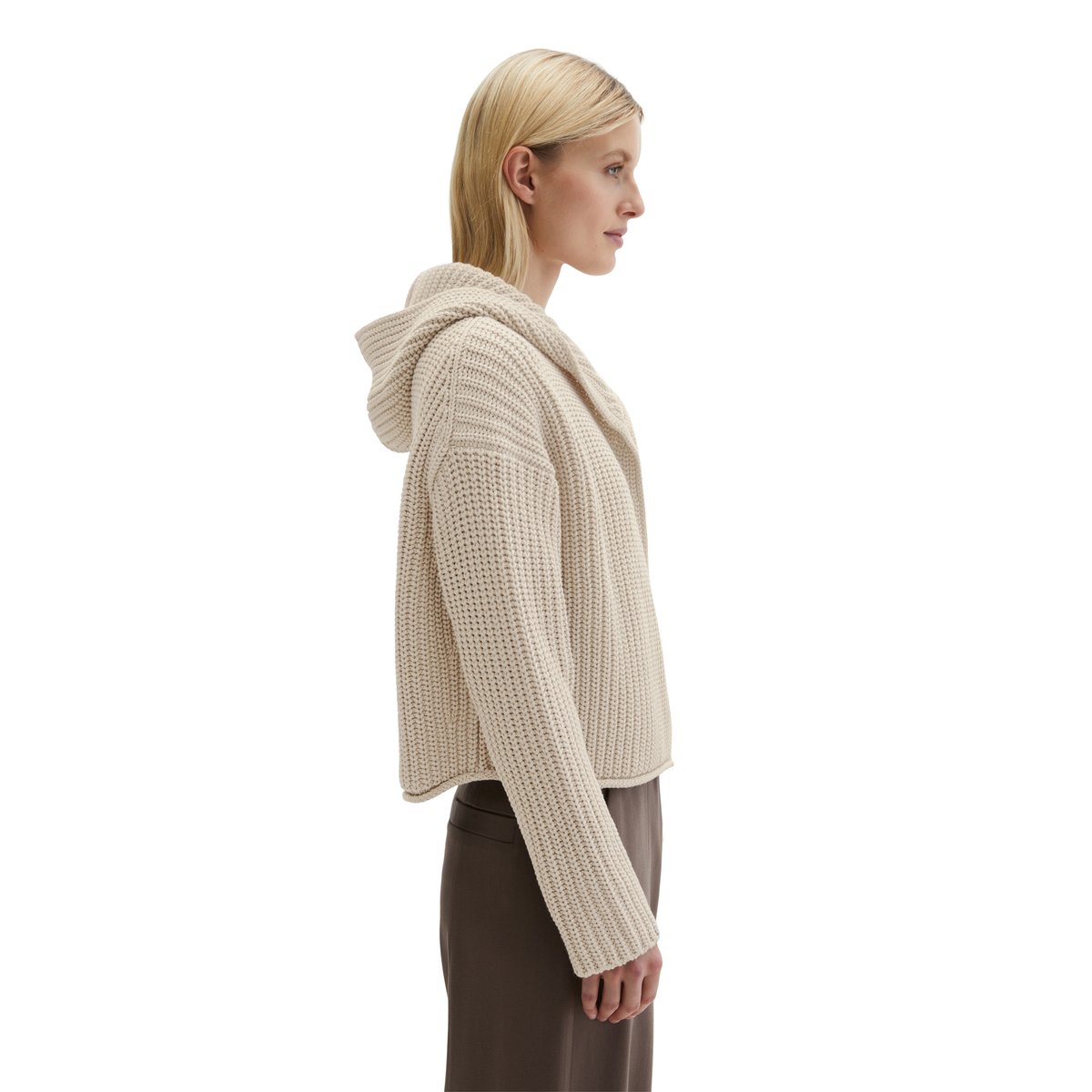 Cardigan à capuche oversize en doux mélange de coton organique gris clair, MARC O'POLO