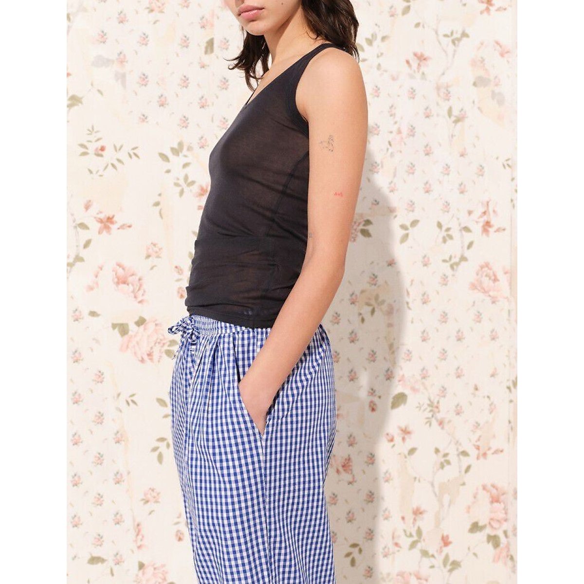 Pantaloni larghi in percalle, EKIROW vichy blu, AMERICAN VINTAGE