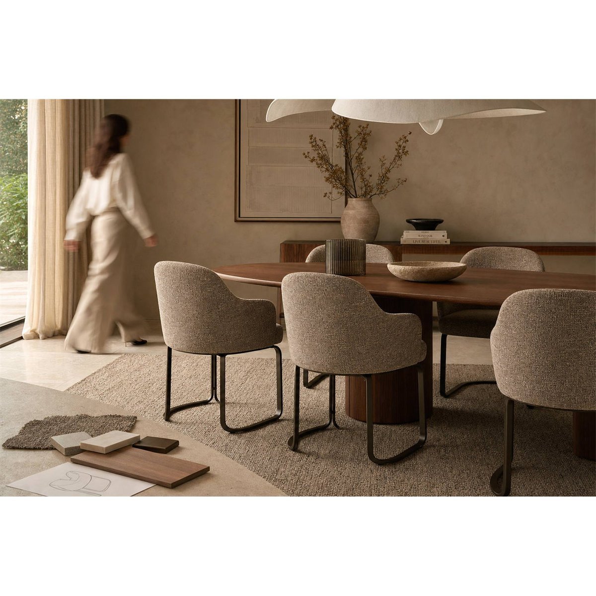 Chaise de repas en tweed ignifugé marron tweed, RECOLLECTION