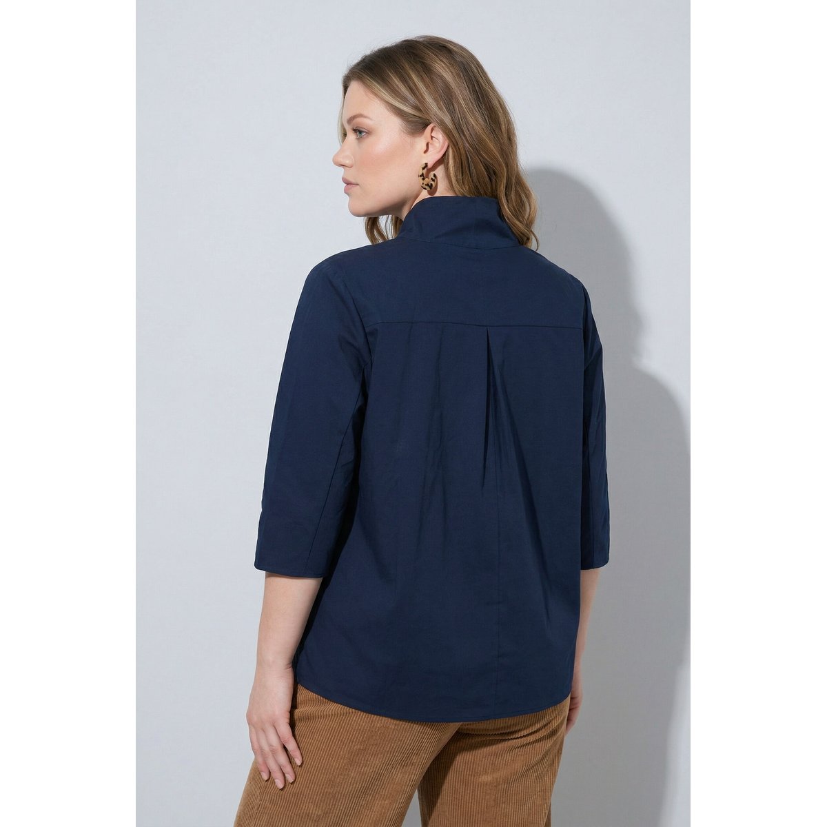 Blouse en coton bio, coutures fantaisie marine, ULLA POPKEN