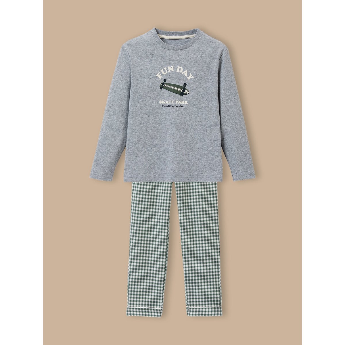 Pyjama imprimé  - coton biologique vichy vert, CYRILLUS