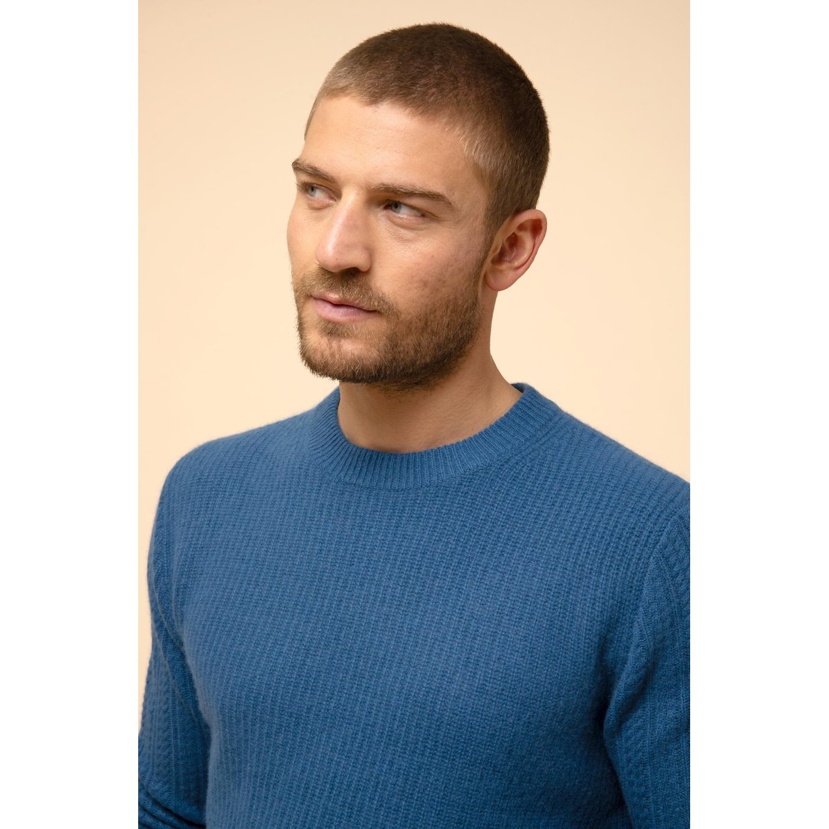 Pull Col Rond 4 Fils Paon Lukka bleu vert, JUST CASHMERE