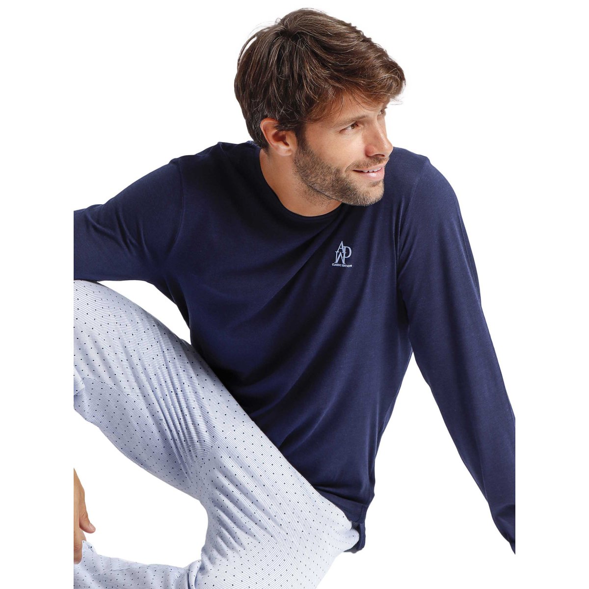 Pyjama pantalon top manches longues Stripes And Dots bleu, ADMAS