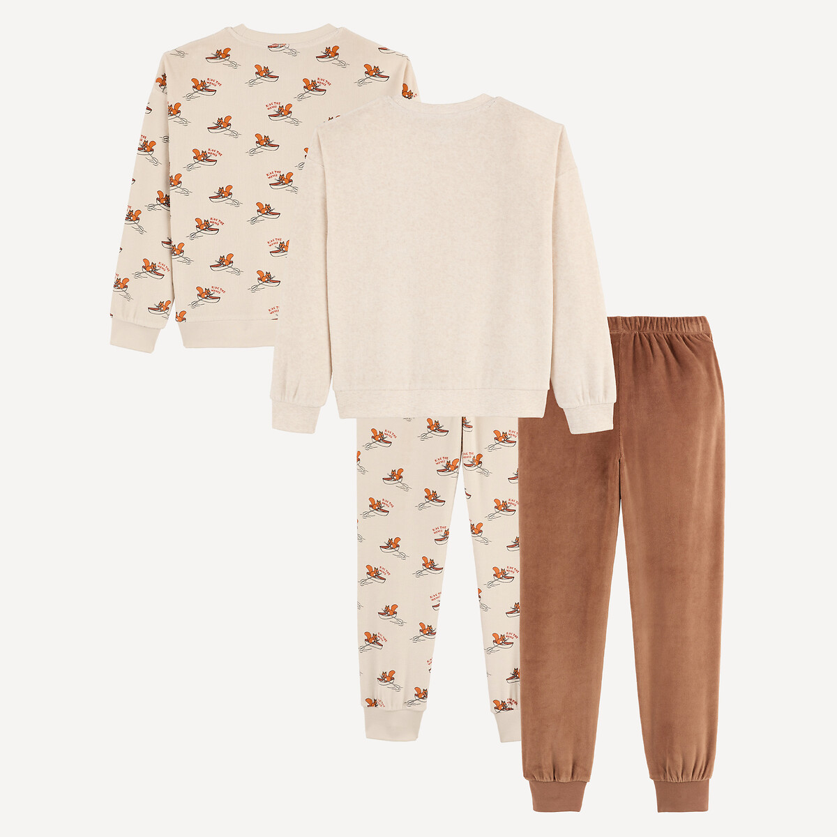 Lote de 2 pijamas de terciopelo con motivo de ardilla beige + camel, LA REDOUTE COLLECTIONS