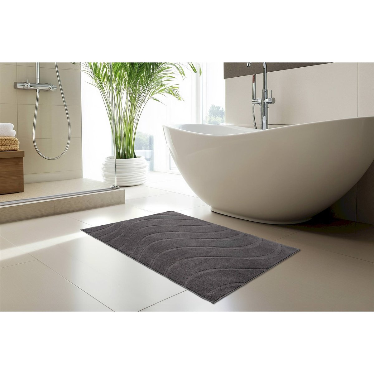 Tapis de bain rectangulaire gris anthracite profond, ARTE ESPINA