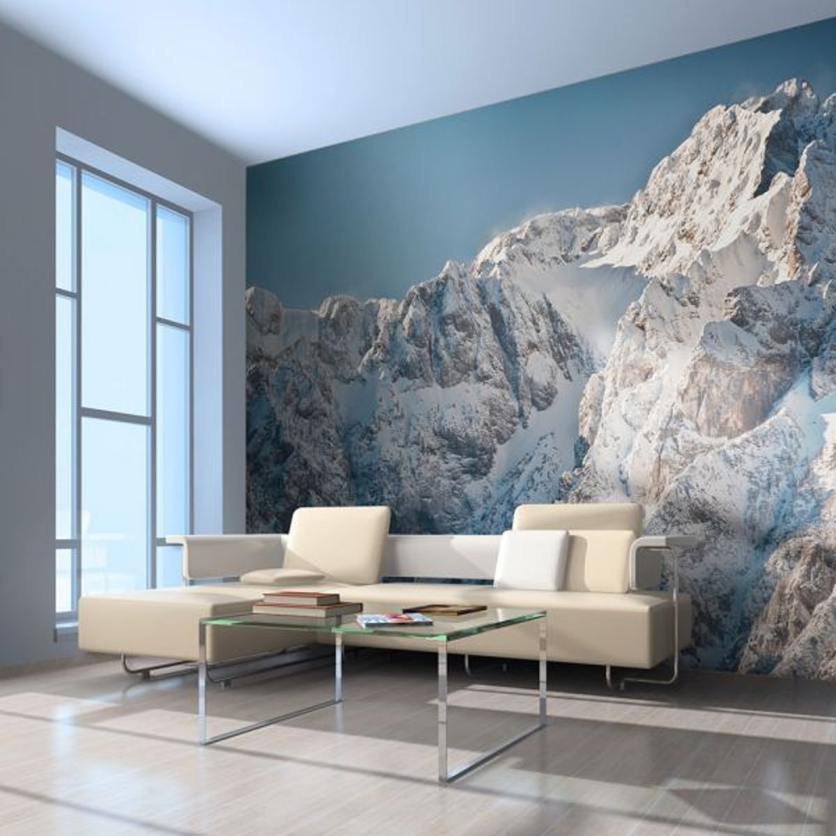 Papier peint intissé panoramique Paysage Paysage enneigé, Alpes bleu, EDEN