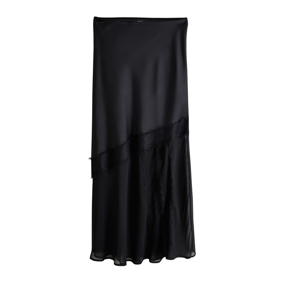Jupe mi-longue en satin et mesh à dentelle noir, NEXT