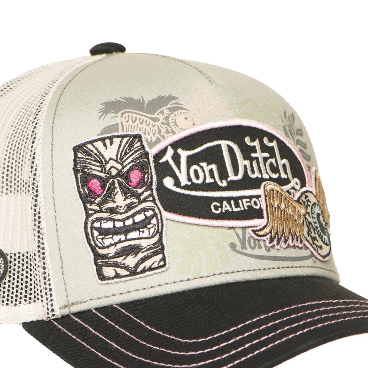 Casquette Trucker Patches gris clair/vert pâle/noir/beige, VON DUTCH