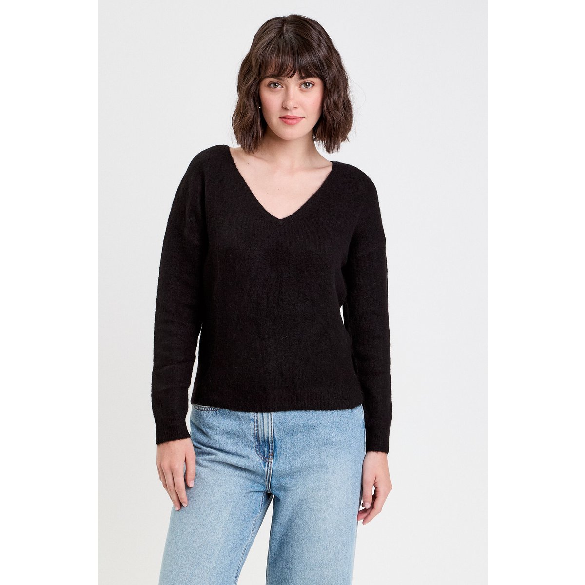 Pull avec col en V noir, CACHE CACHE