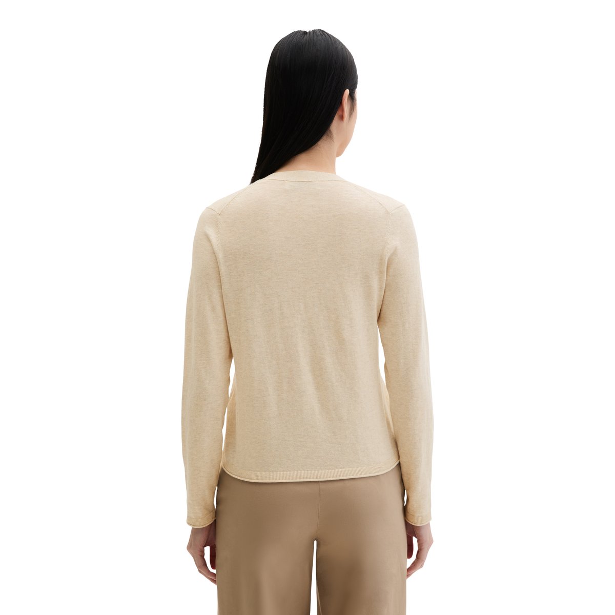 Cardigan en maille fine loose en coton et lin mélangés beige, MARC O'POLO