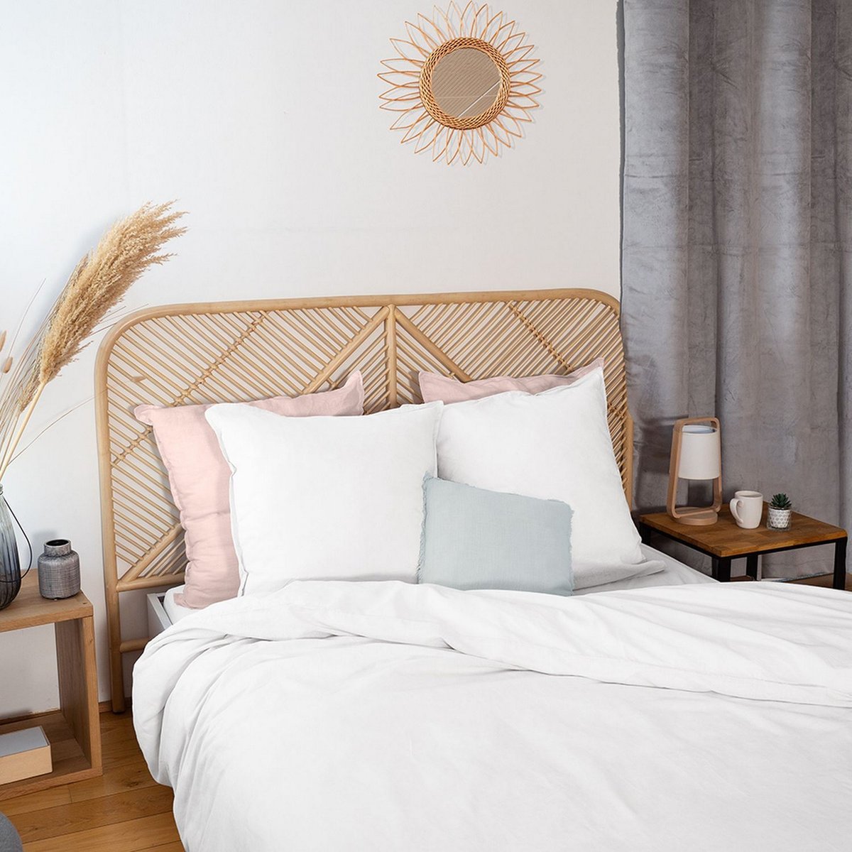 Parure de lit - housse de couette avec taies en coton blanc, EDEN
