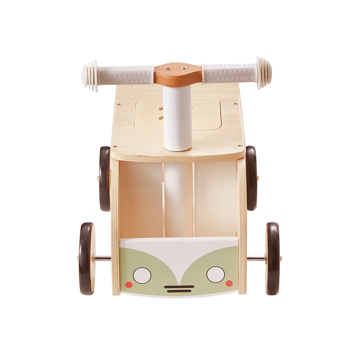 Porteur bus à doudous HANOÏ en bois blanc moyen uni avec decor, VERTBAUDET