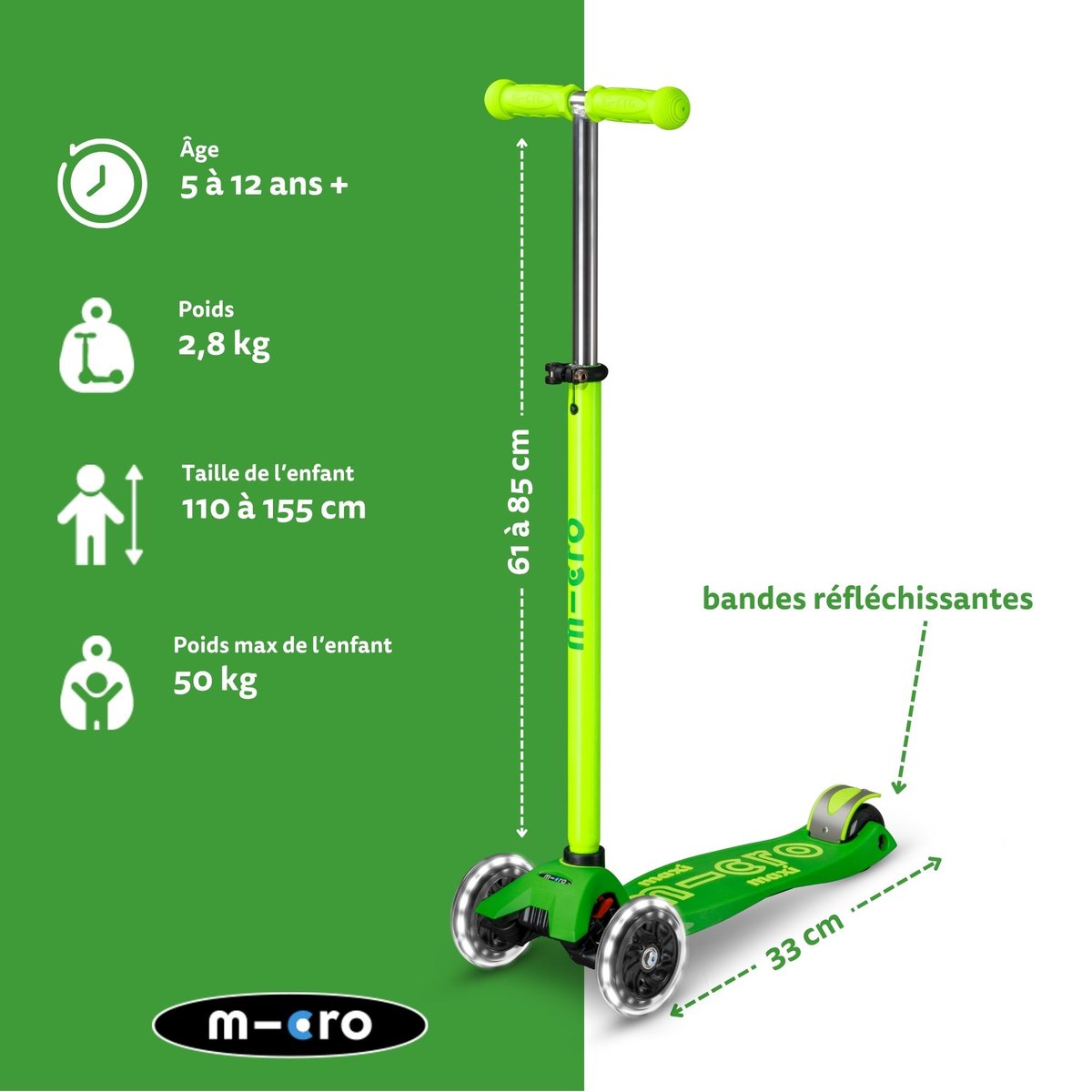 Maxi Micro Deluxe LED - Néon vert, MICRO MOBILITY