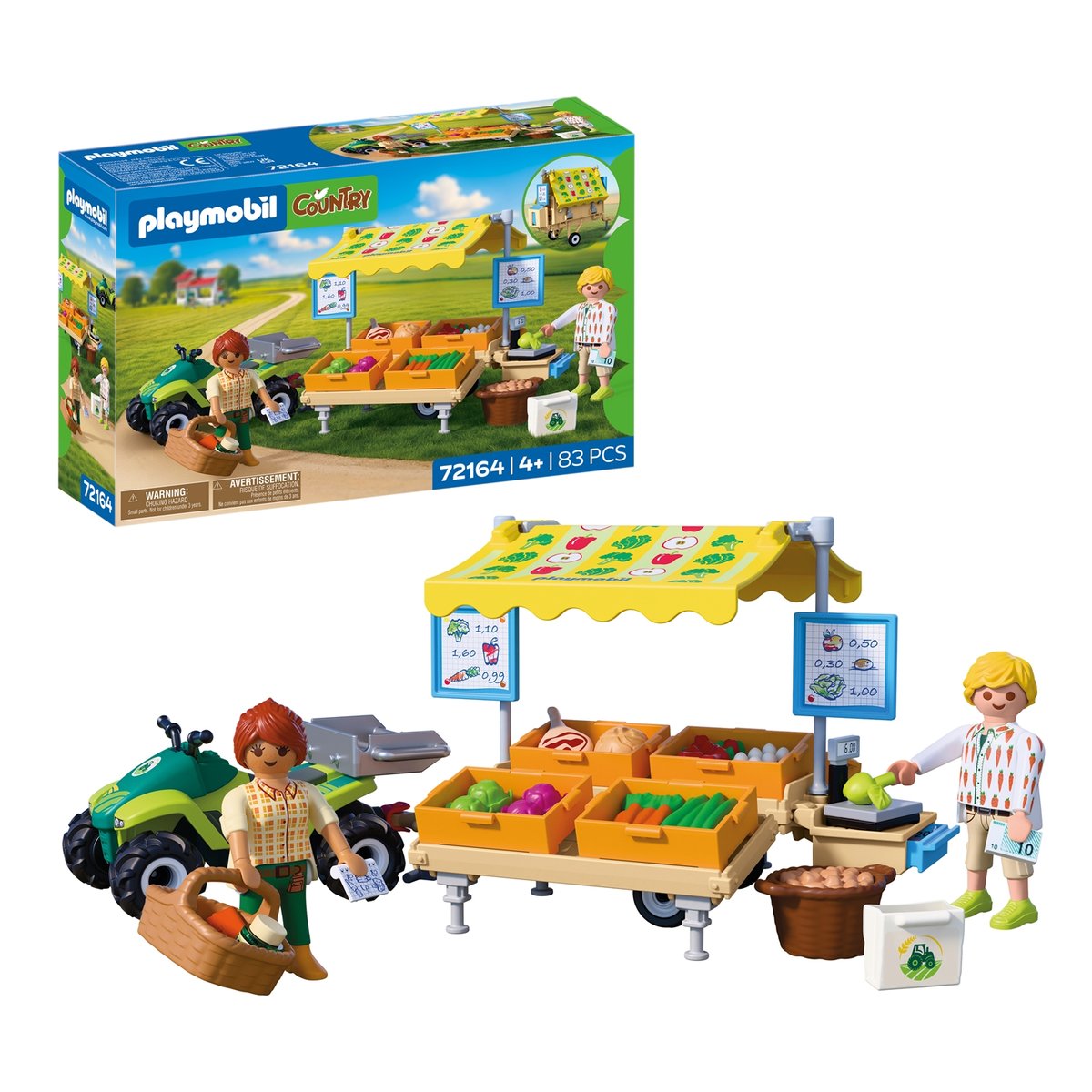 Stand de légumes au marché et quad multicolore, PLAYMOBIL