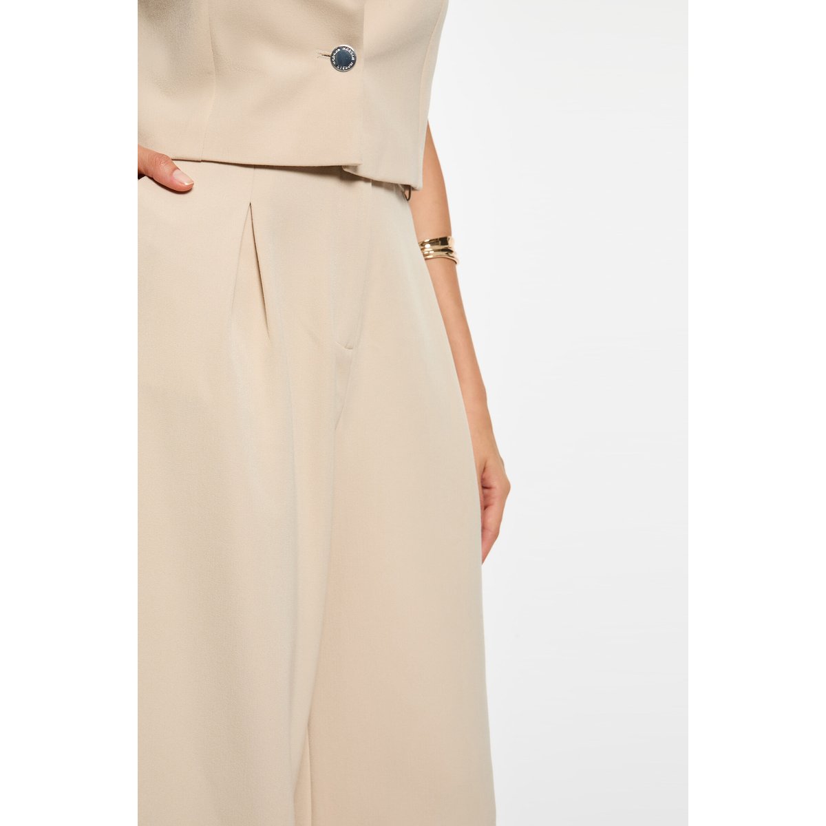 Pantalon large taille haute beige, MORGAN