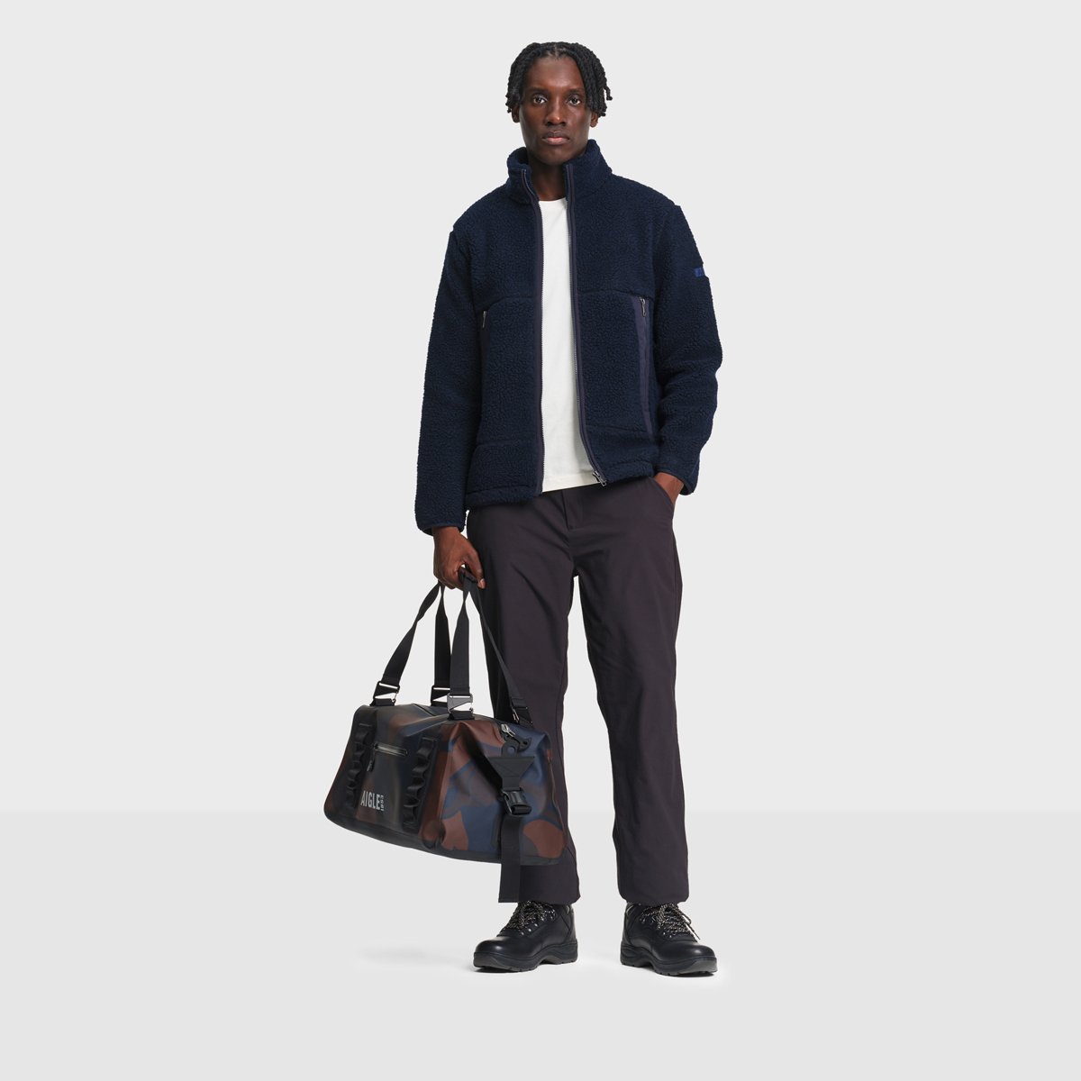 Veste sherpa recyclée col montant zippée bleu marine, AIGLE