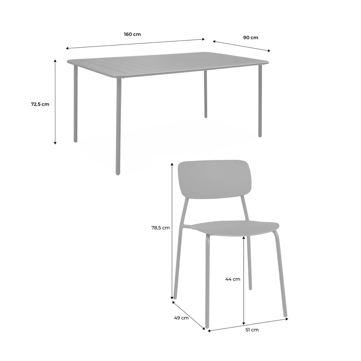 Table de jardin métal + 6 assises AMÉLIA + LIVA anthracite, SWEEEK