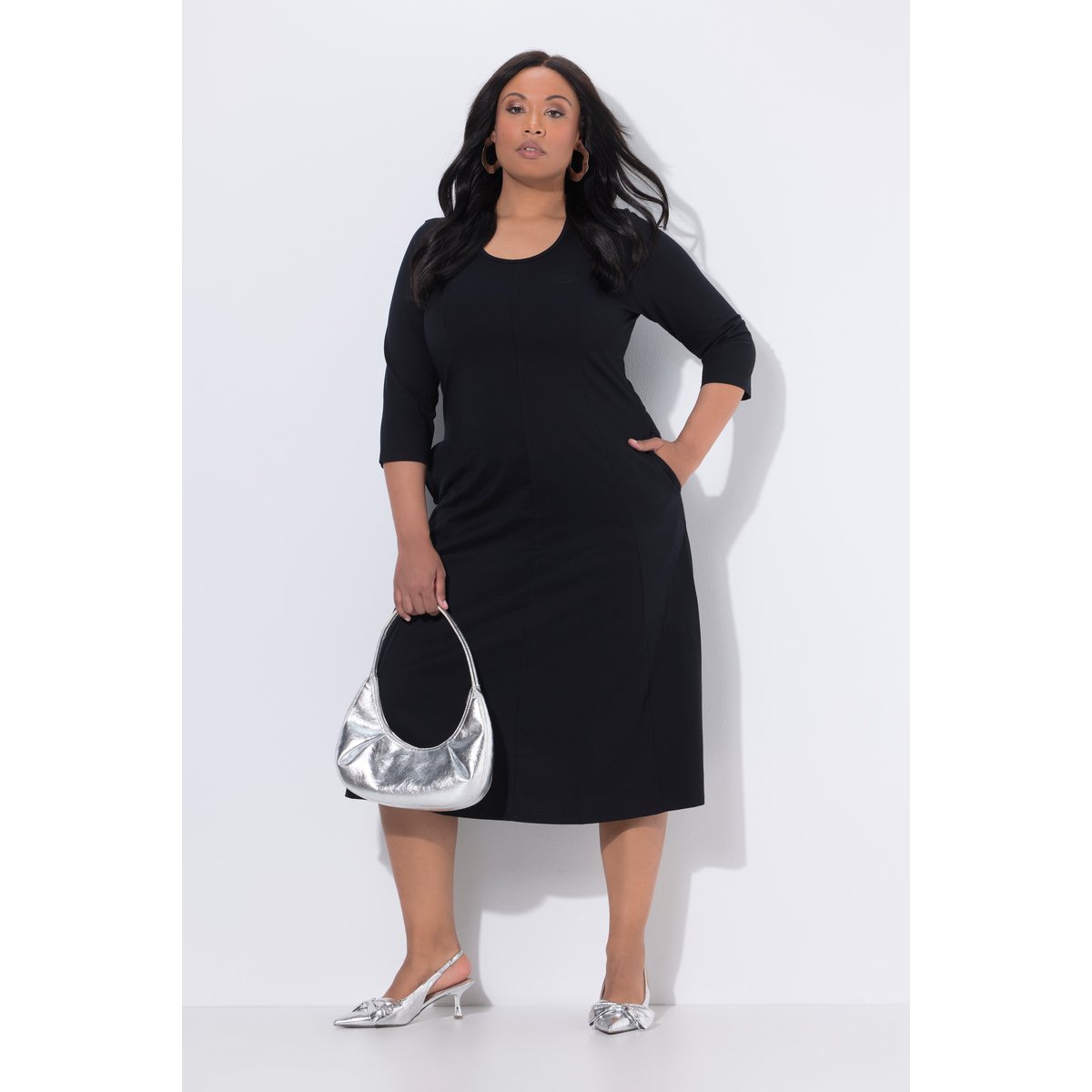 Robe maxi encolure bateau et manches 3/4 noir, ULLA POPKEN