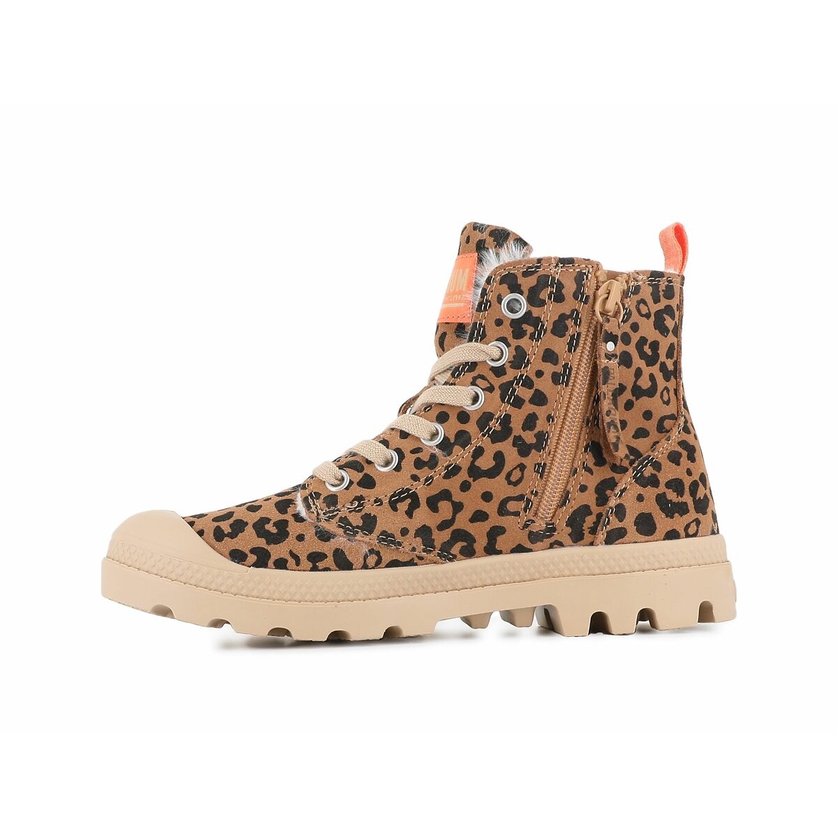 Gefütterte Leder-Schnürboots Pampa Hi Zip Wool Leo leopardenmuster, PALLADIUM
