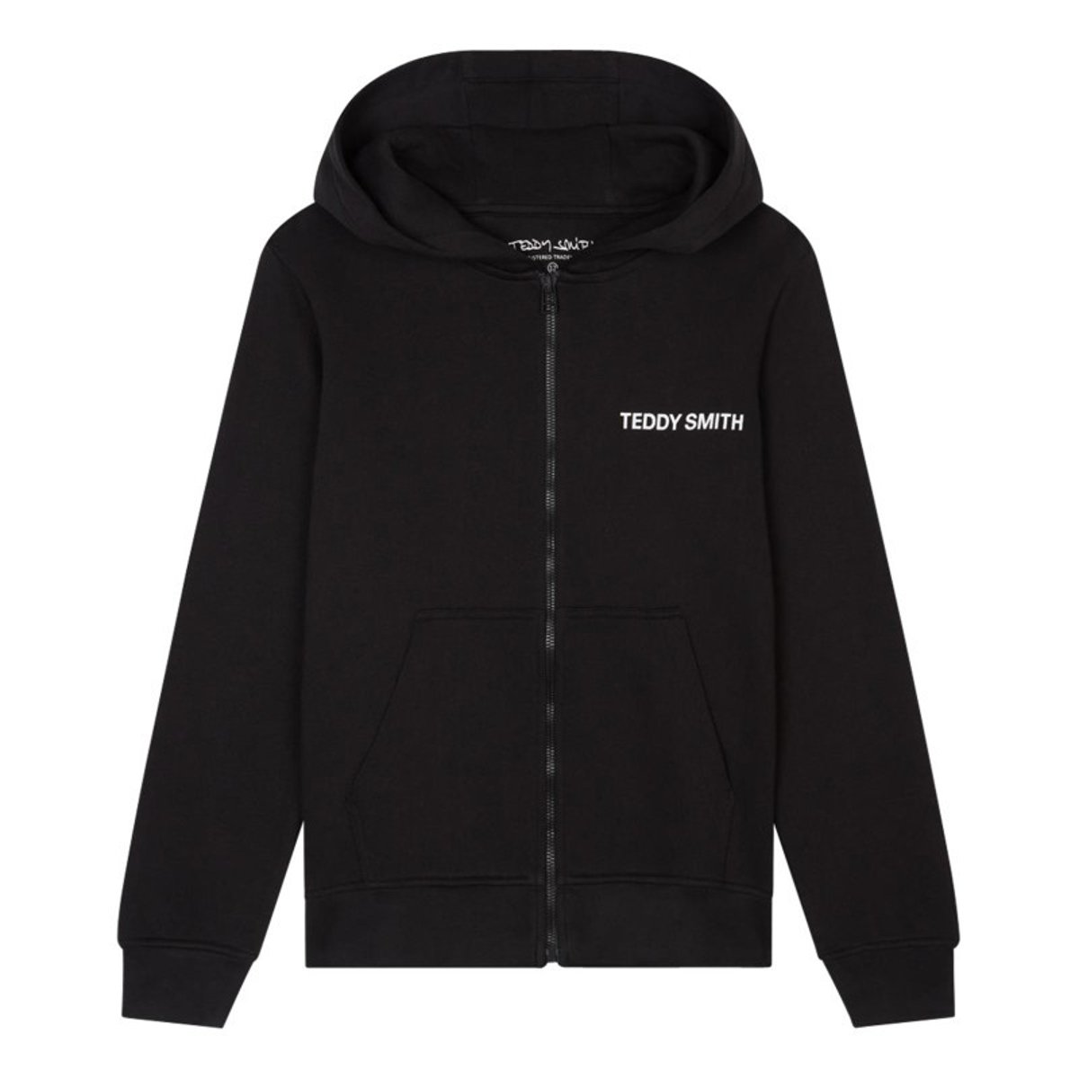 Sweat zippé à capuche en coton noir uni avec poches latérales noir, TEDDY SMITH