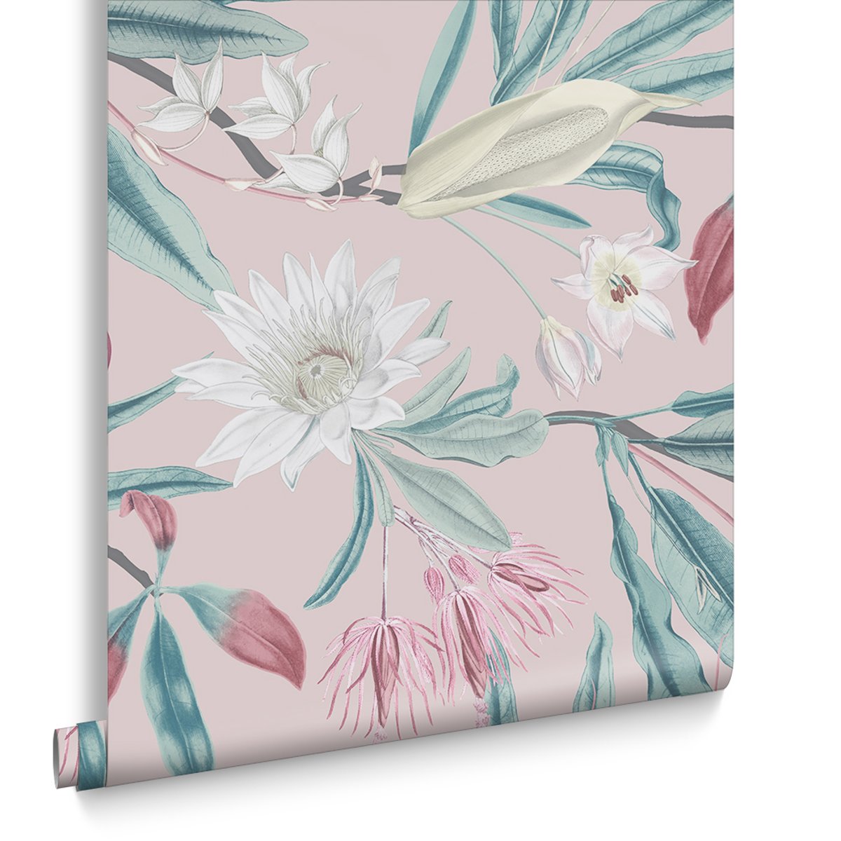 Papier peint Paradise Blush rose, vert, blanc grisé, GRAHAM ET BROWN