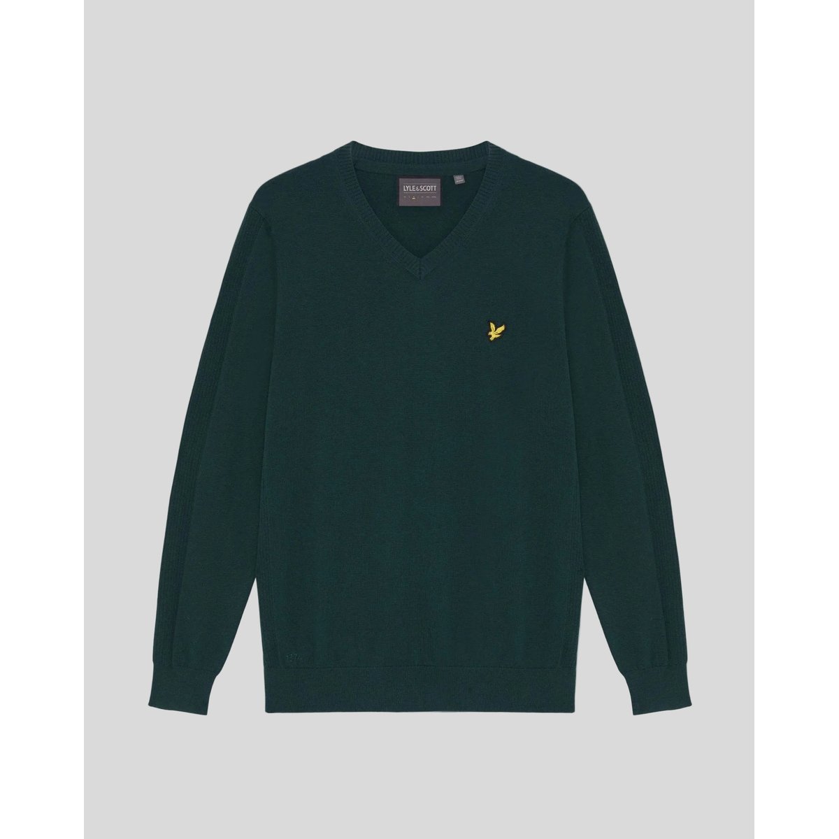 Pull en mélange de coton col V vert mediterranea, LYLE & SCOTT