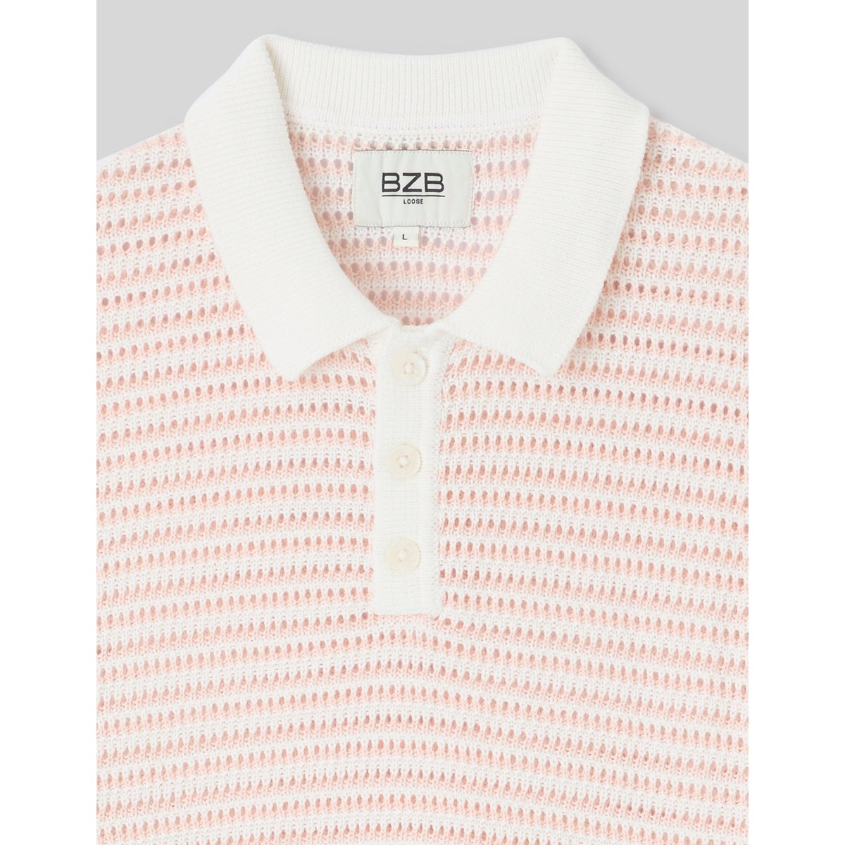 Polo en maille ajourée rayée rose pâle, BZB