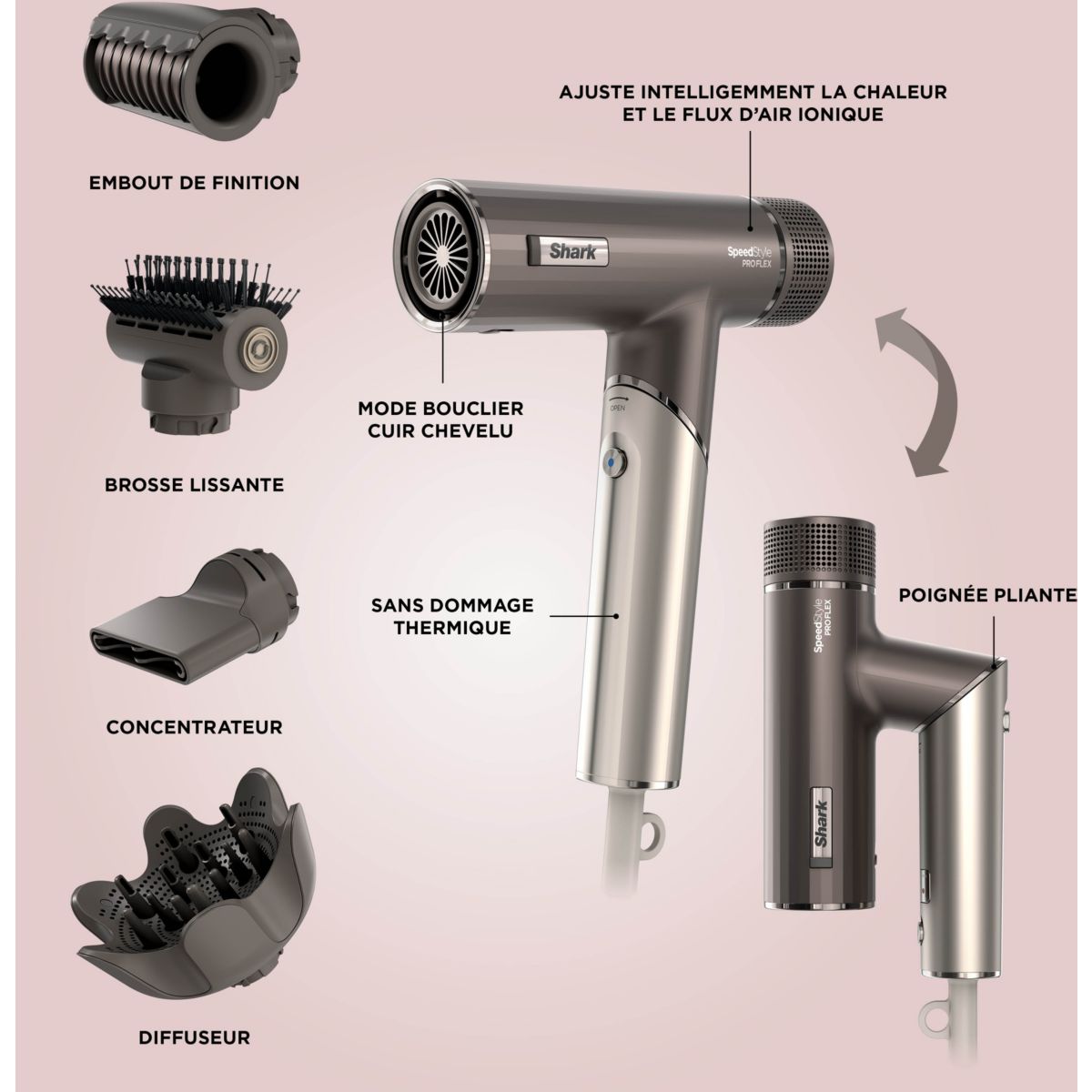 Sèche cheveux SpeedStyle Pro HD542EU FLEX 4-en-1 marron, SHARK