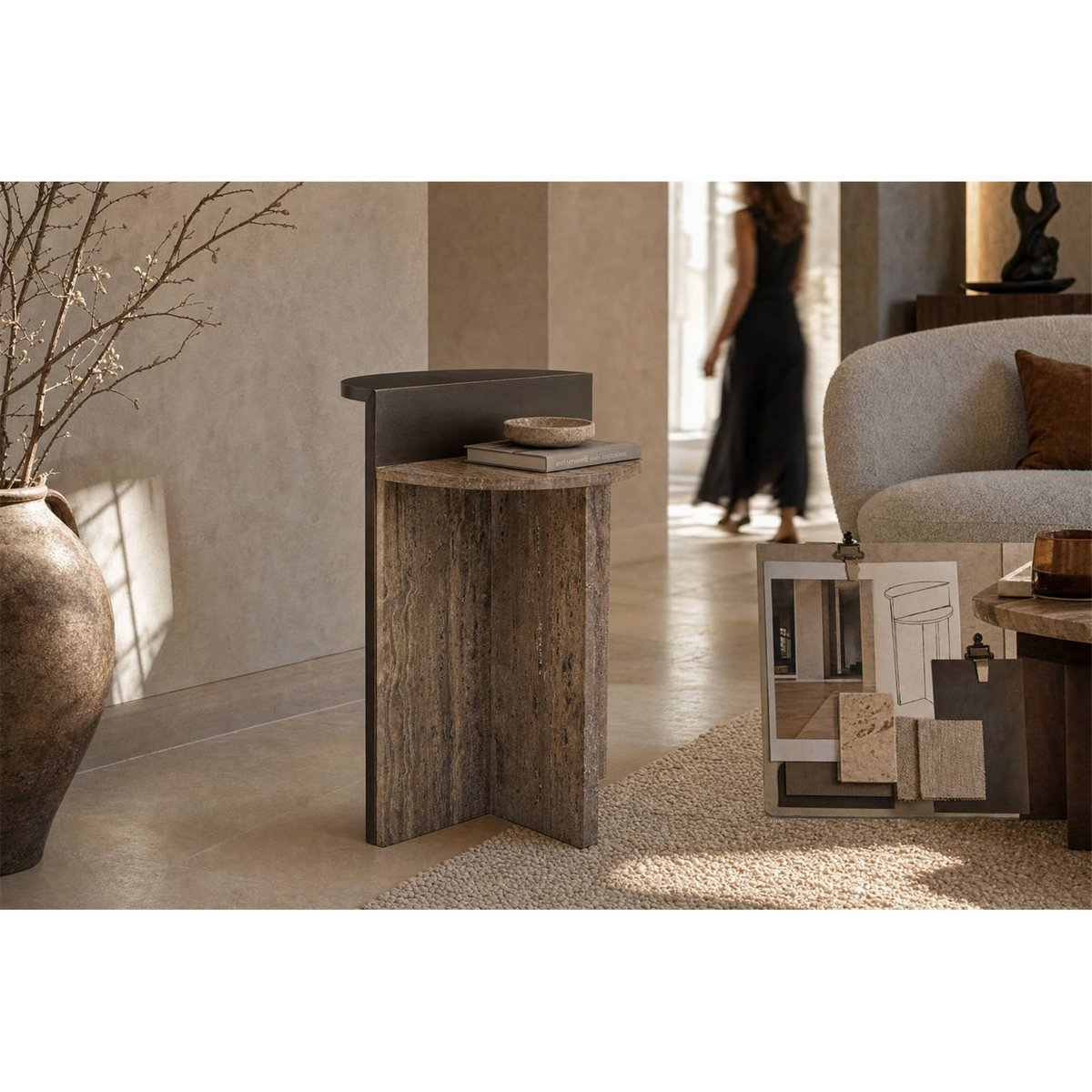 Table d'appoint en pierre collection RUSSO marron cendré, RECOLLECTION