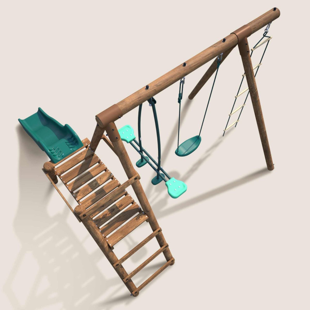 Portique en bois rond 3 agrès et toboggan MURIER marron, SOULET