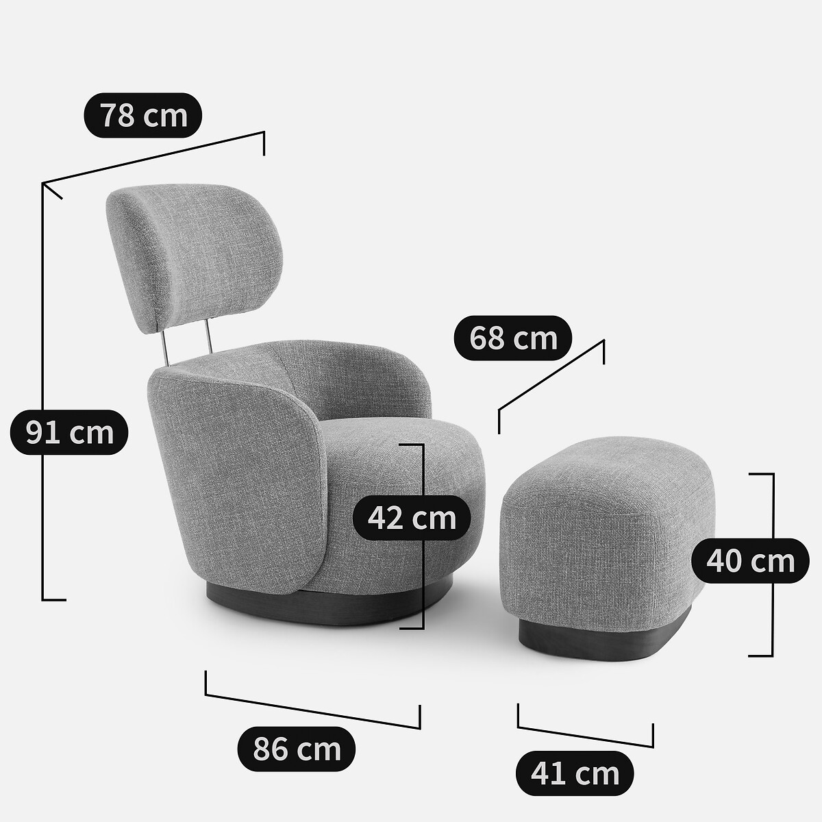Sillón giratorio con reposapiés, en tela jaspeada y chapa de nogal, JESPER marrón glacé, AM.PM
