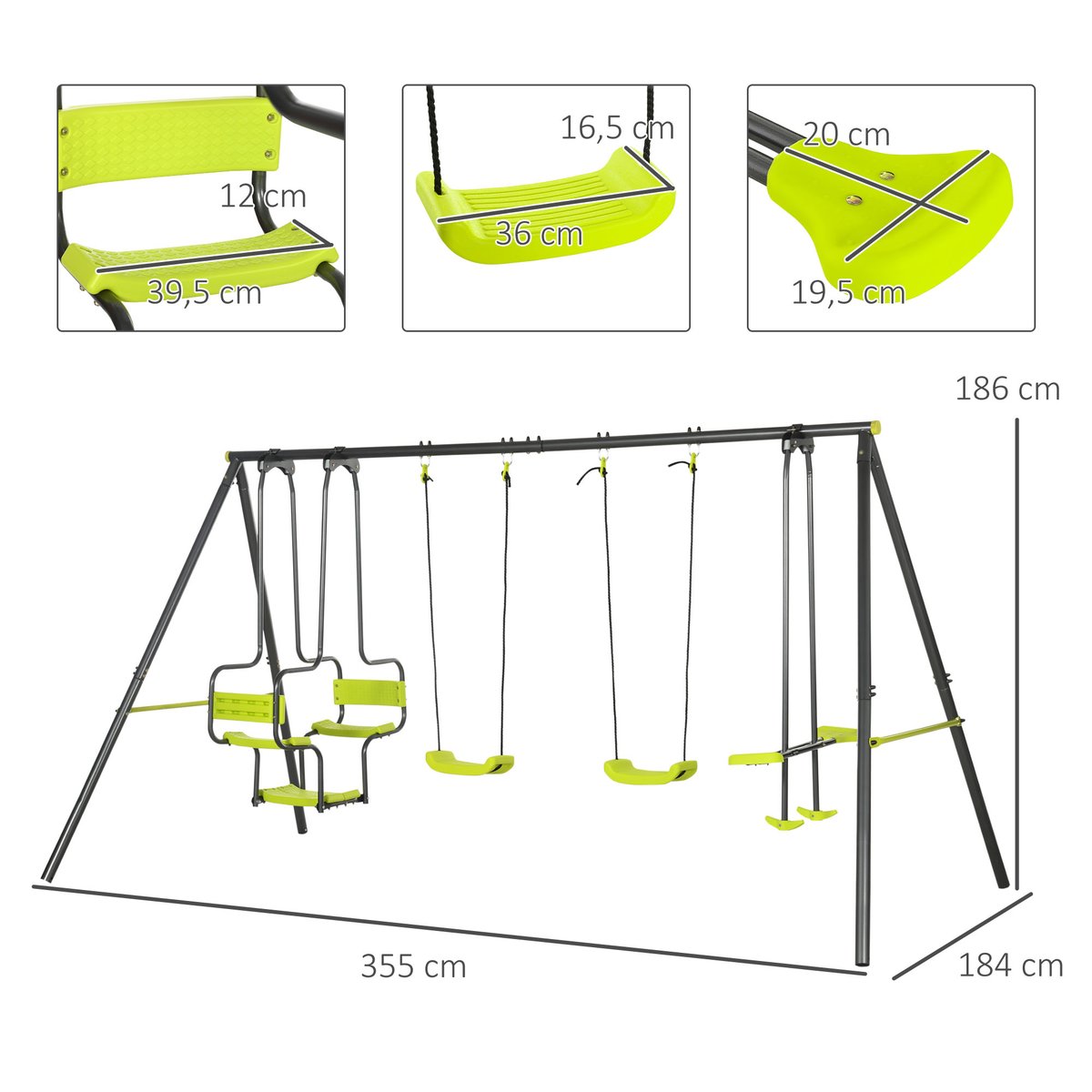 Balançoire pour enfants Acier Vert vert, OUTSUNNY