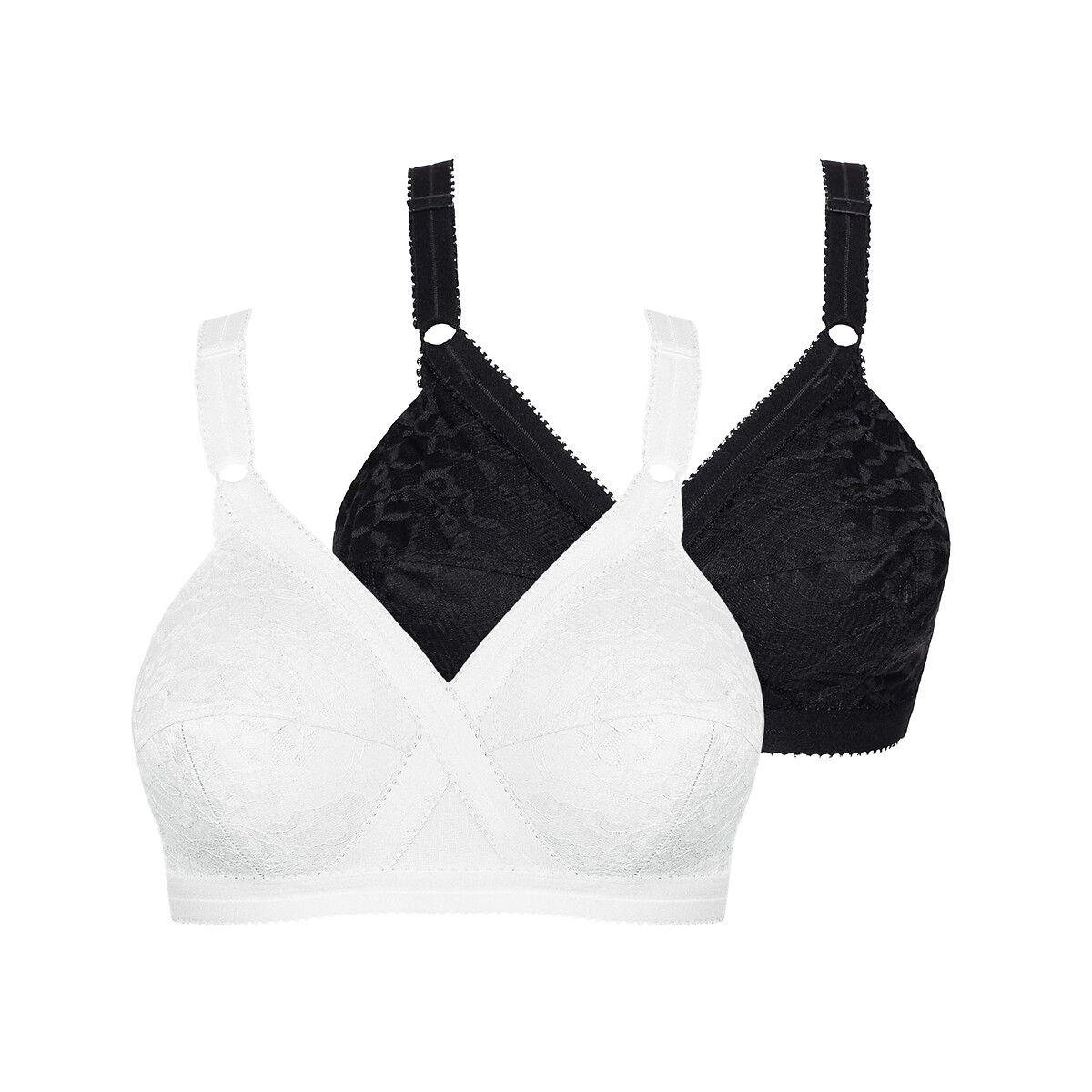 Confezione da 2 reggiseni criss-cross senza ferretti bianco + nero, PLAYTEX