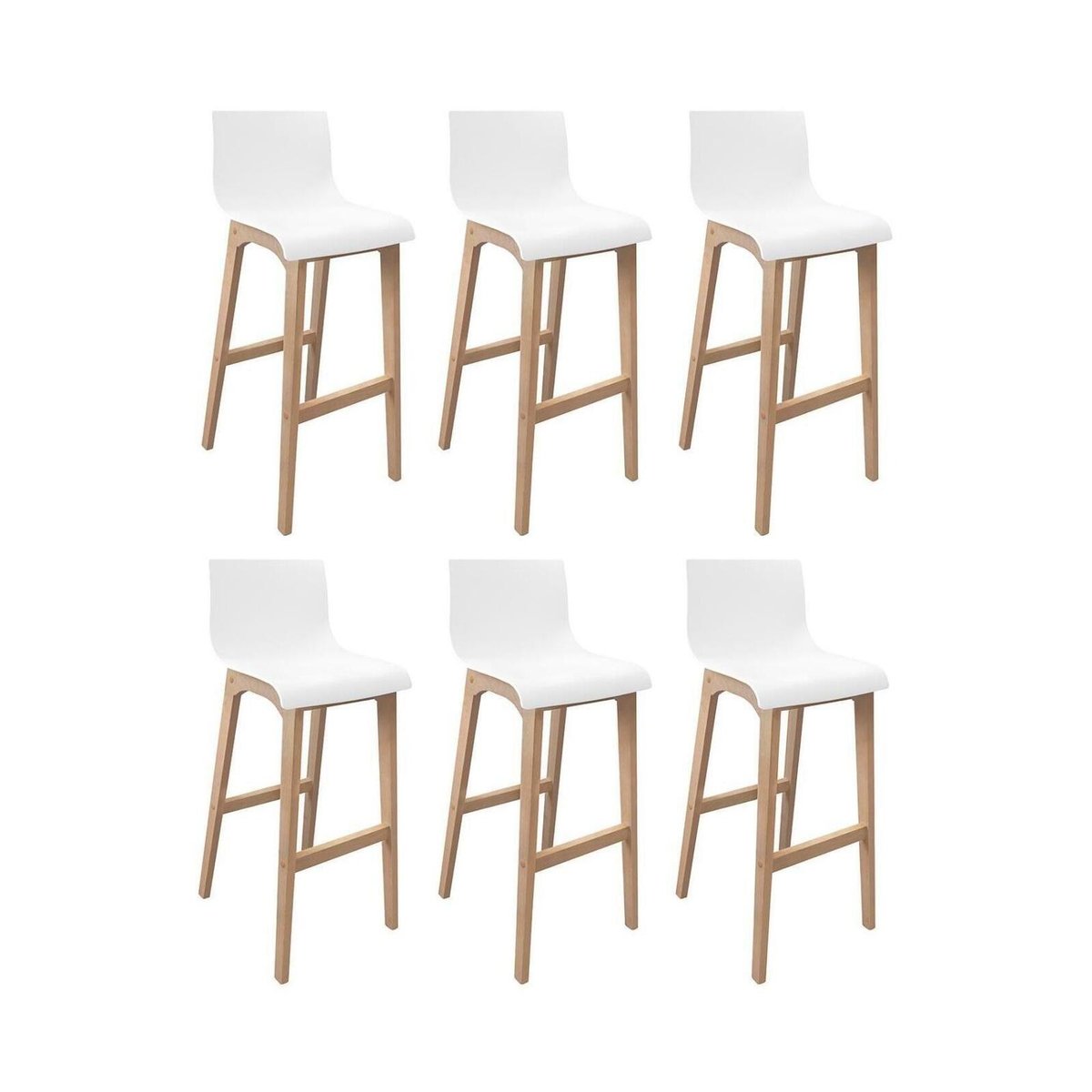 Lot de tabourets de bar en chêne et assise plastique blanche 75cm TANNA|Lot de 6 | Lot de 6 blanc, MOB IN