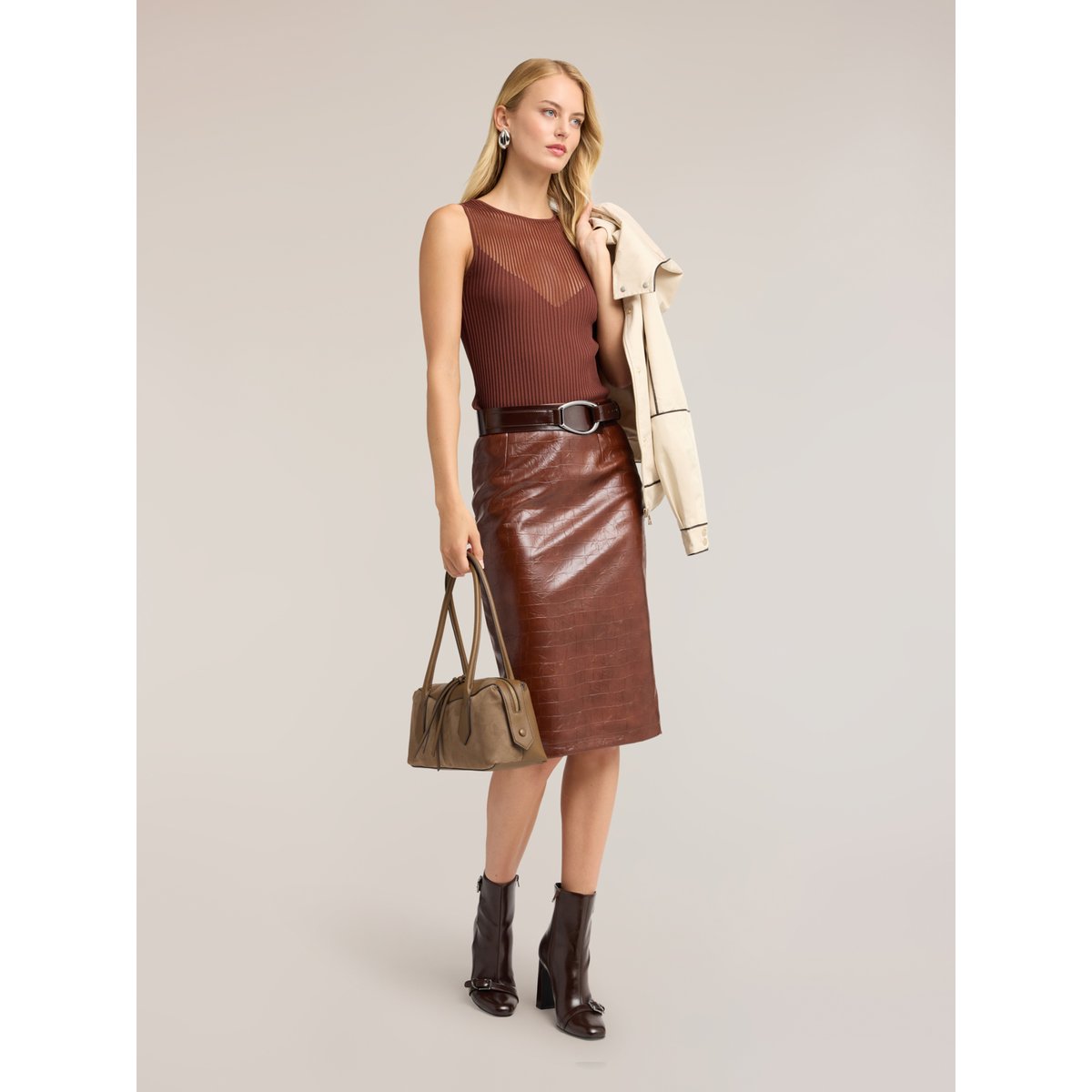 Col côtelé avec décolleté transparent marron, MOTIVI