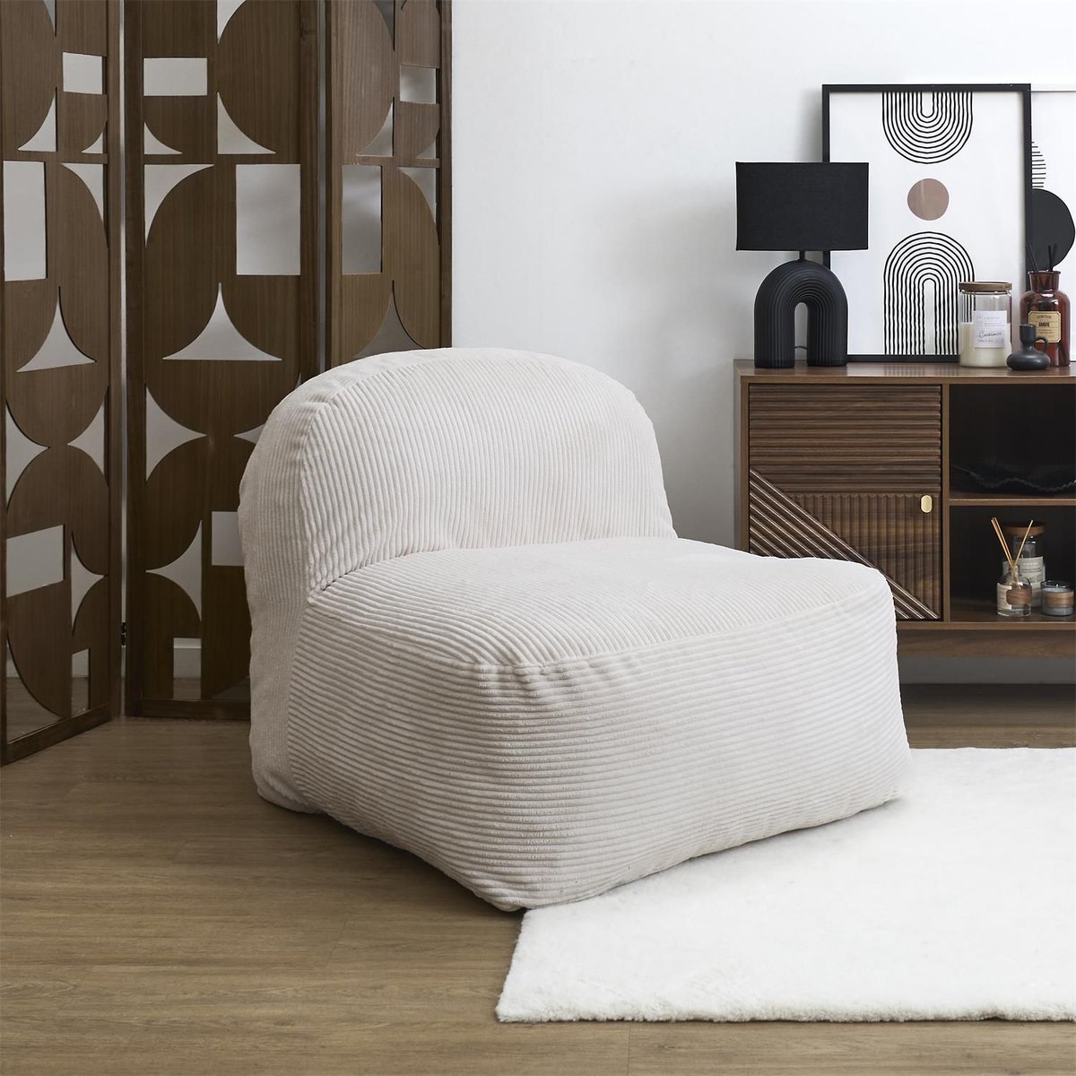 Fauteuil compressé en velours côtelé sans montage BERLIN beige, THE HOME DECO FACTORY