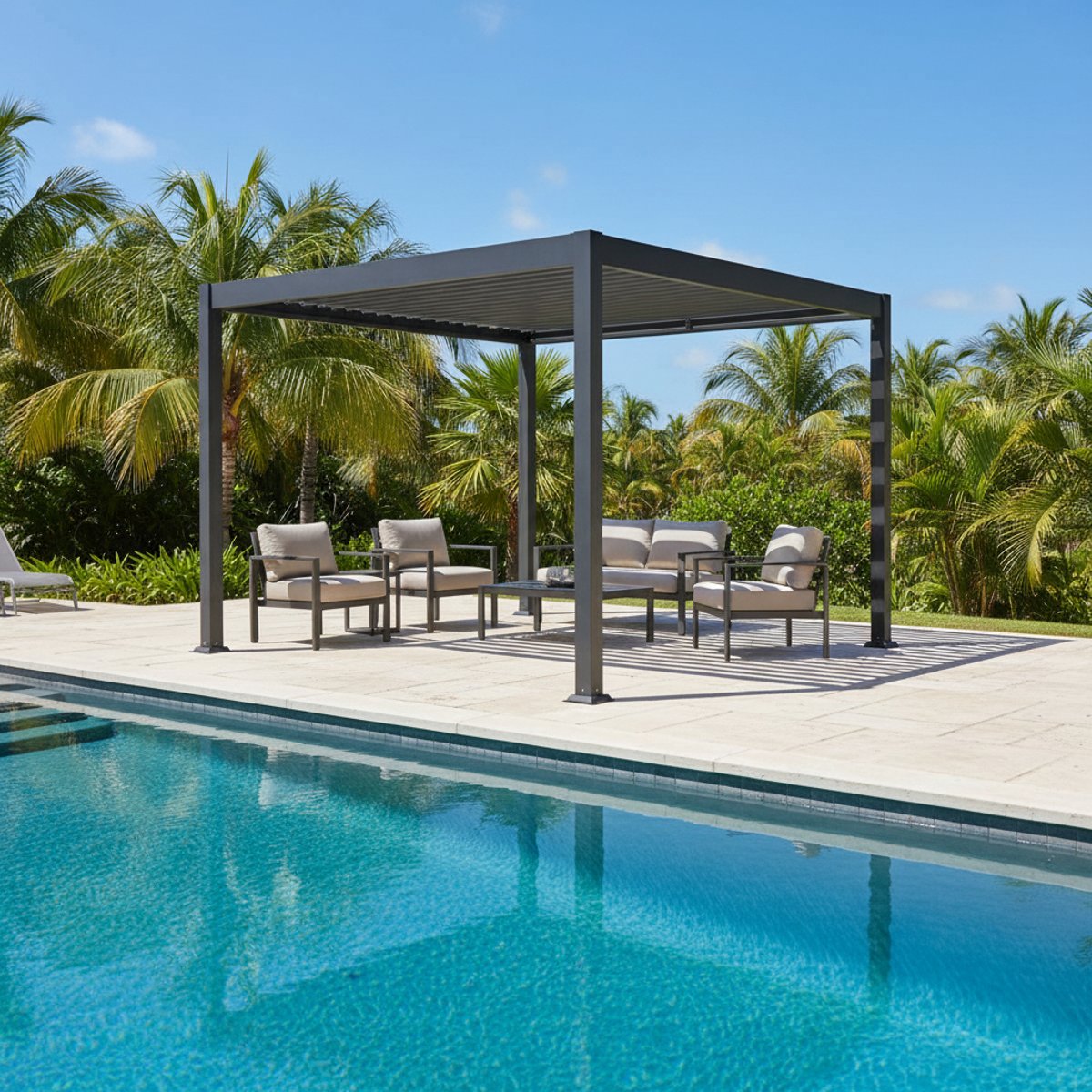 Pergola bioclimatique 3x3m Zeus anthracite, GECKO JARDIN