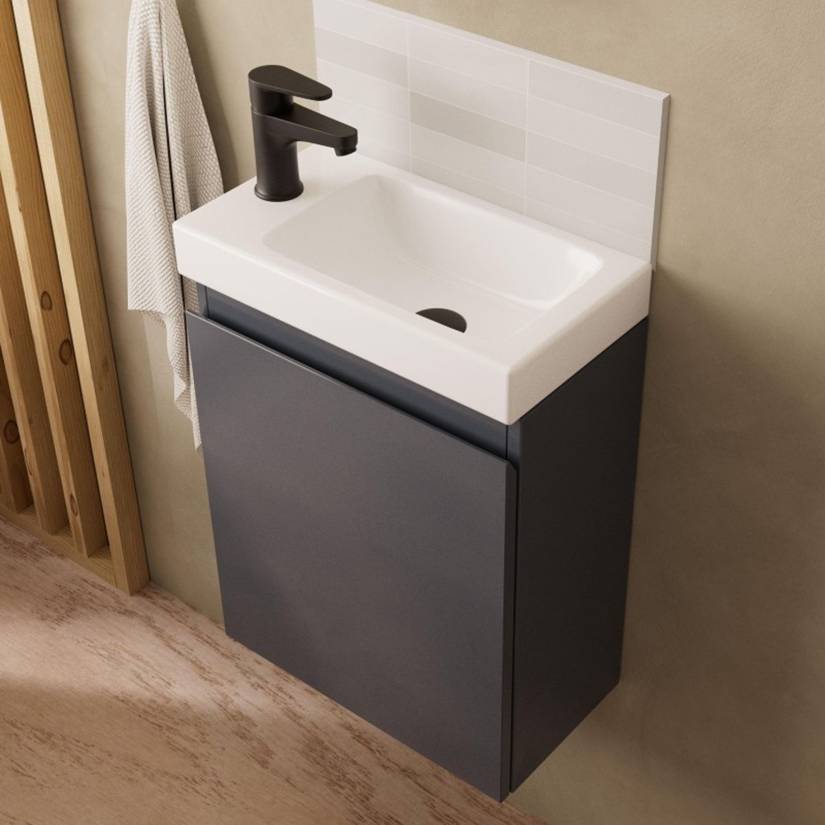 Meuble lave-mains + miroir ovale LISA gris anthracite, MOB IN