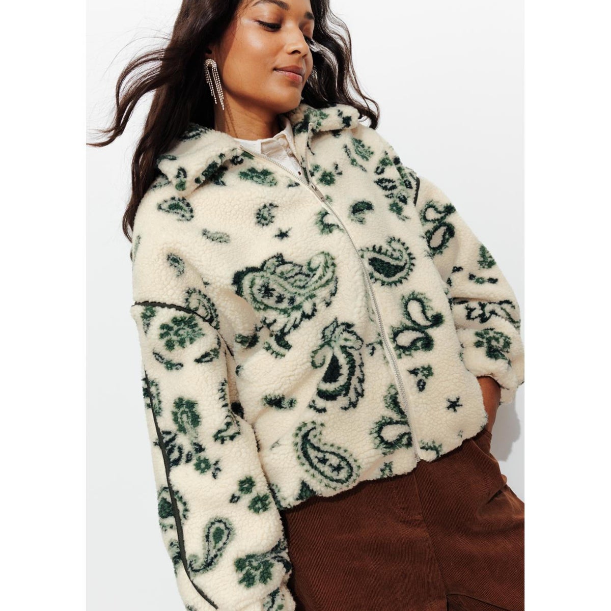 Blouson chaud moumoute léopard imprimé écru, PROMOD