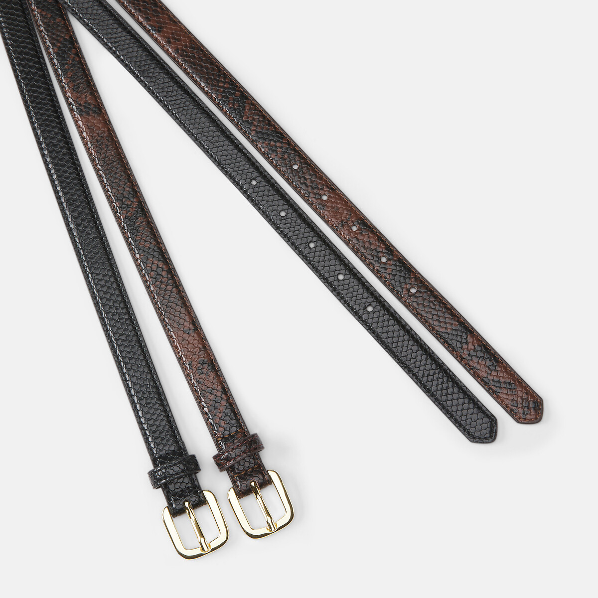 Pack of 2 Belts in Snake Print with Metal Buckle black + brown, LA REDOUTE COLLECTIONS